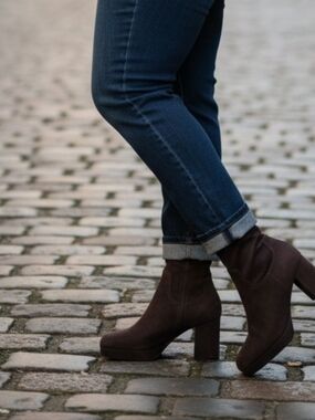 Rouge Helium Brown Suede Block Heel Ankle Boots